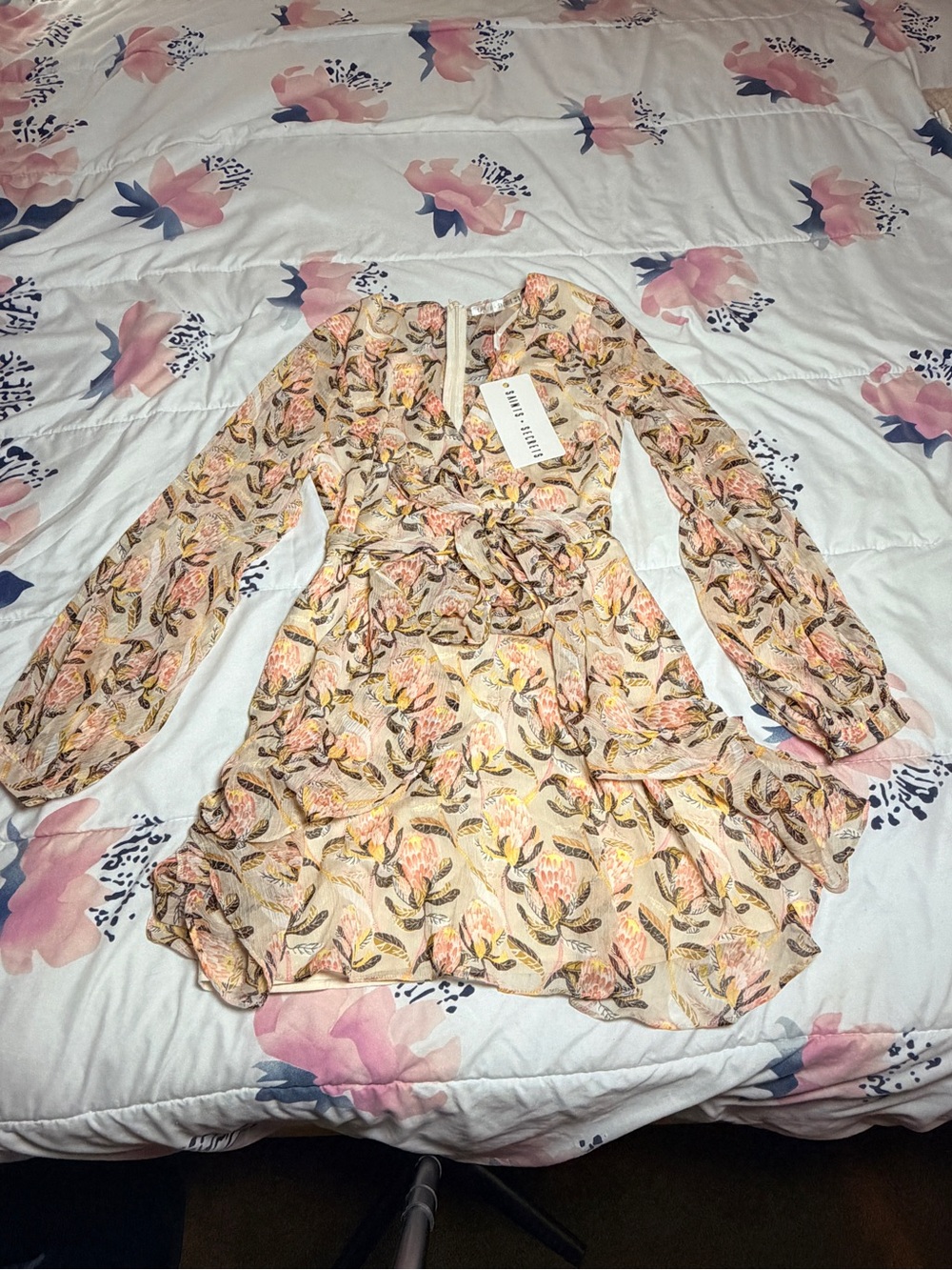Saints + Secrets Floral Ruffle Wrap Mini Dress US 2 NWT